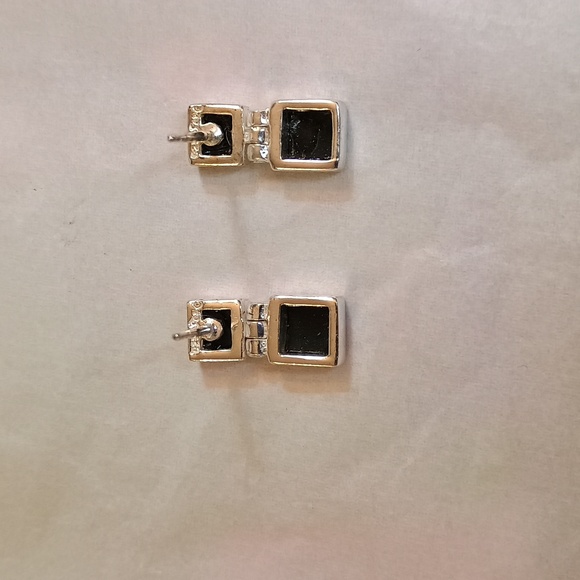 Sterling Silver 925 black and silver square earrings - Picture 5 of 7